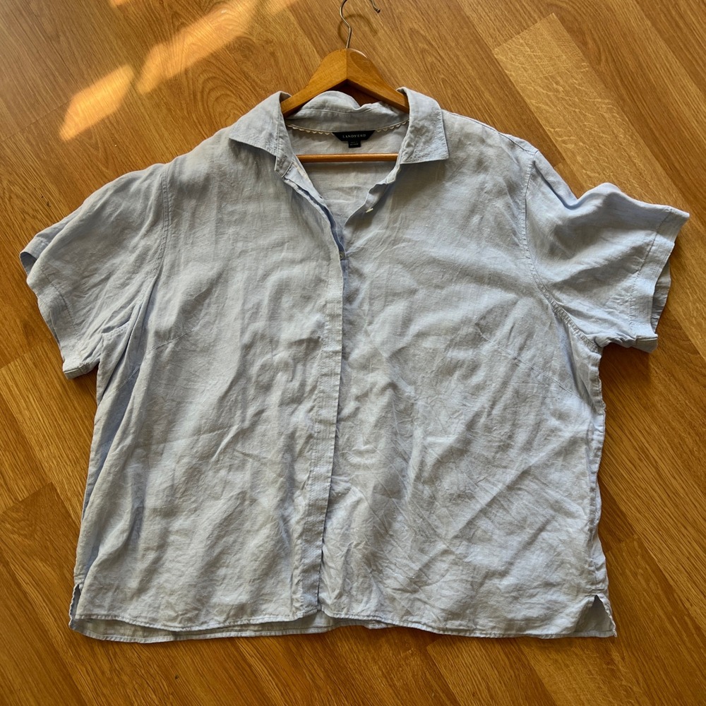 Lands End Womens 3X 24W-26W Light Blue‎ Linen Short Sleeve Button Down Shirt - Picture 14 of 16